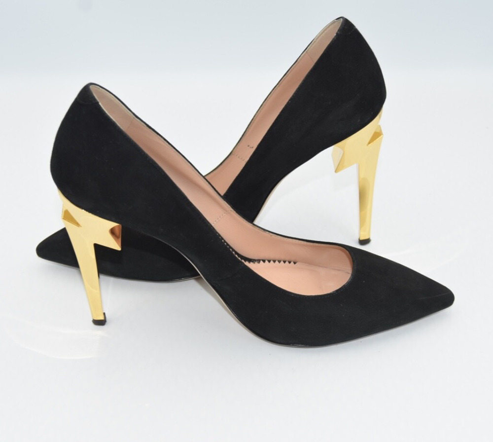 Giuseppe Zanotti Black Suede Bolt G Heel Pointed Toe Stiletto Pumps Size 39 / 9